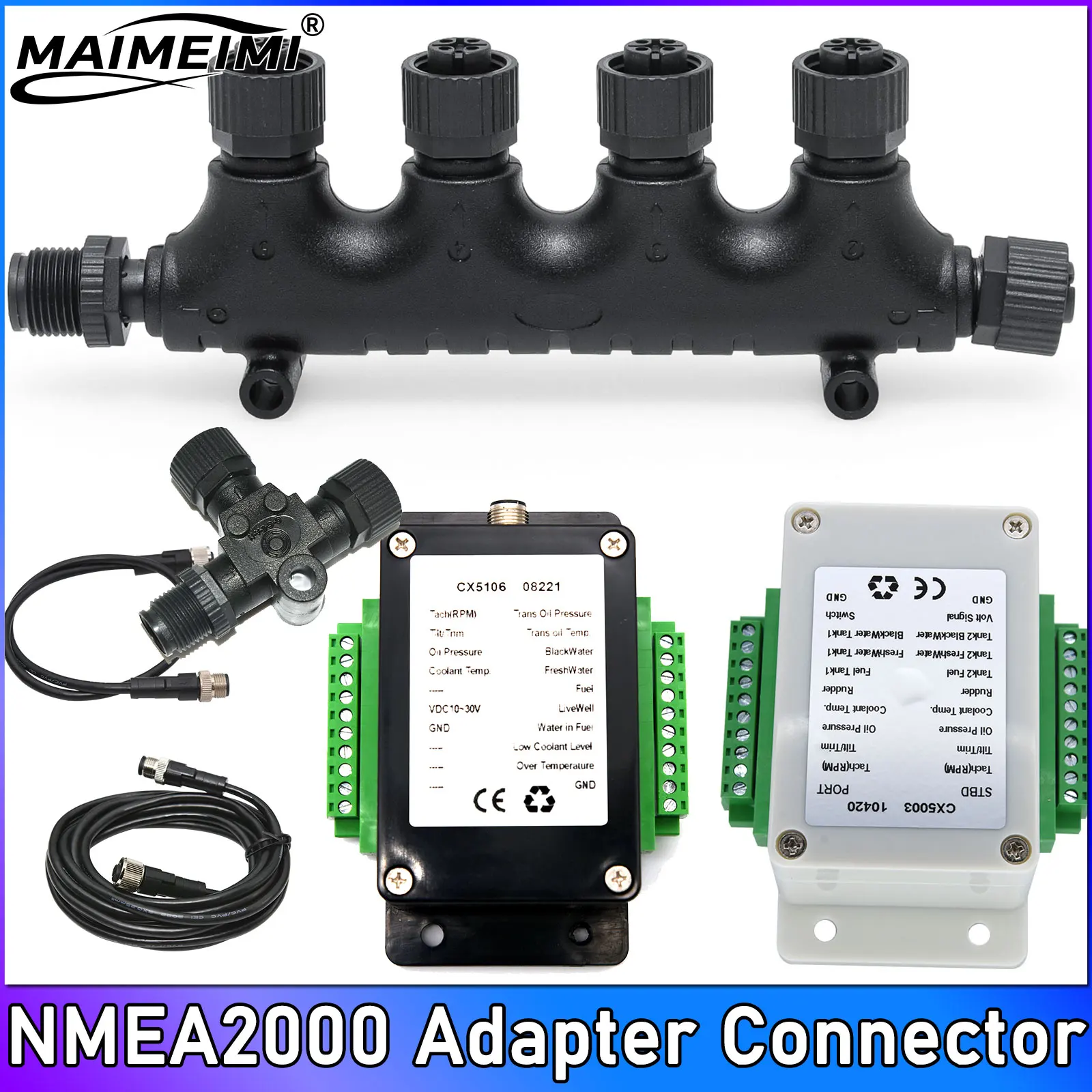 CX5106 CX5003 NMEA 2000 Starter Kit Balck NMEA2000 Converter For Marine Boat Yacht Tank Gauge 0.5-3 Meter Line Accessories Tool