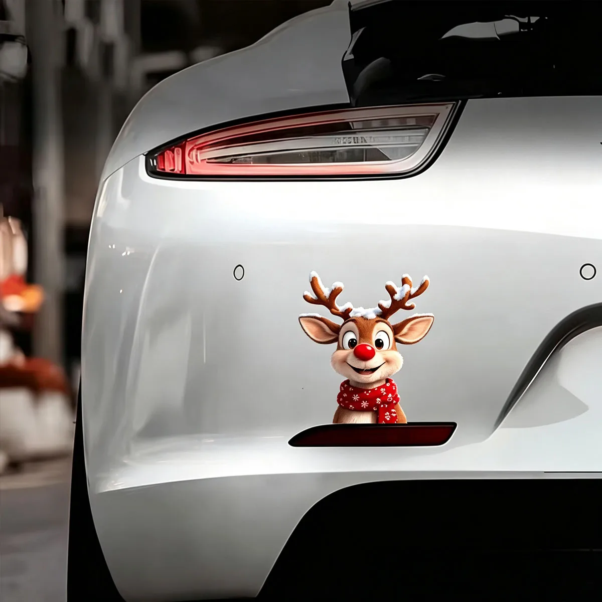Cute Christmas Reindeer Car Sticker, Snow Antler Red Nose Deer Decal, Festive Holiday Car Window Decor Gift