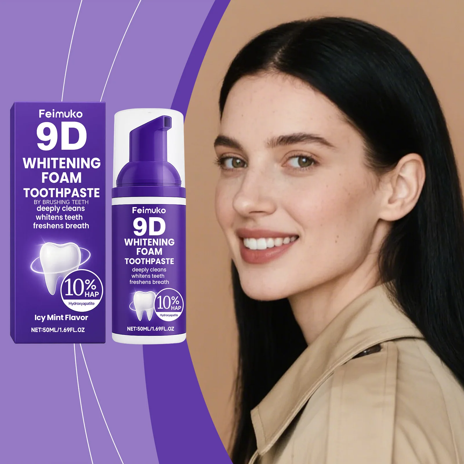 Purple Gentle Teeth Cleaning Mousse, Deeply Cleanses Unpleasant Oral Odor, Press-Type Design, Brightening Clean Tooth Foam