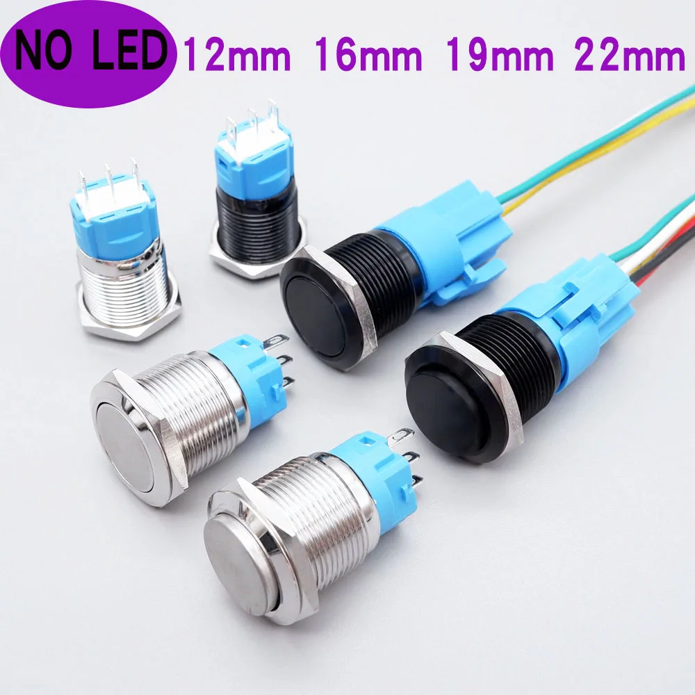 

No LED Metal Push Button Switch 12/16/19/22mm Start Stop On/Off Latching Momentary Waterproof Switch High/Flat Head Car Doorbell