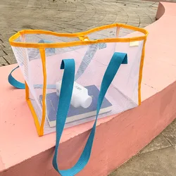 20L Beach Mesh Bags for Woman Beach Net Bag Toys Sandproof Tote Mesh Bag Large Bulk Sand Free for Kids Toy Storage Candy Color