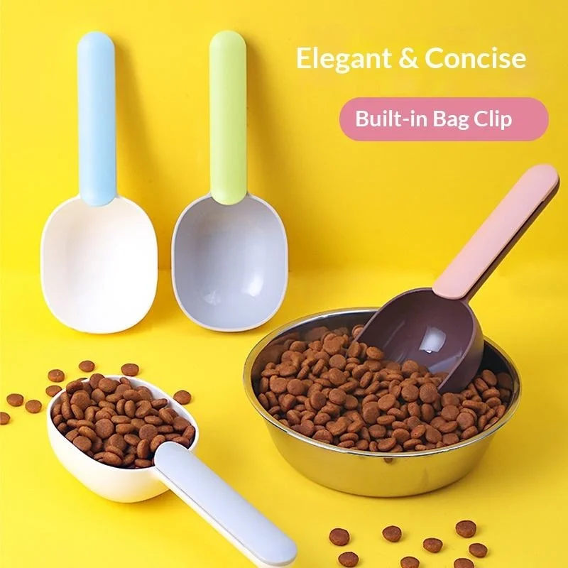 Pet Scooper Sealed Bag Clip Multifunctional Dog Cat Measuring Spoon Curved Design Feeding Shovel Easy Clean Convenient