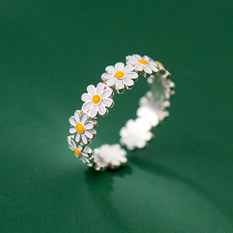 Fashion Daisy Flower Opening Rings for Women Sunflower Leaf Korean Wedding Party Bridal Finger Jewelry Adjustable Gifts