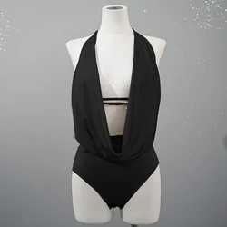 2024 Spring And Summer New Women's T-shirt Y2k Deep V Swing Neck Hanging Neck Tie Backless Bodysuit Casual Peplum Swimsuit Tops