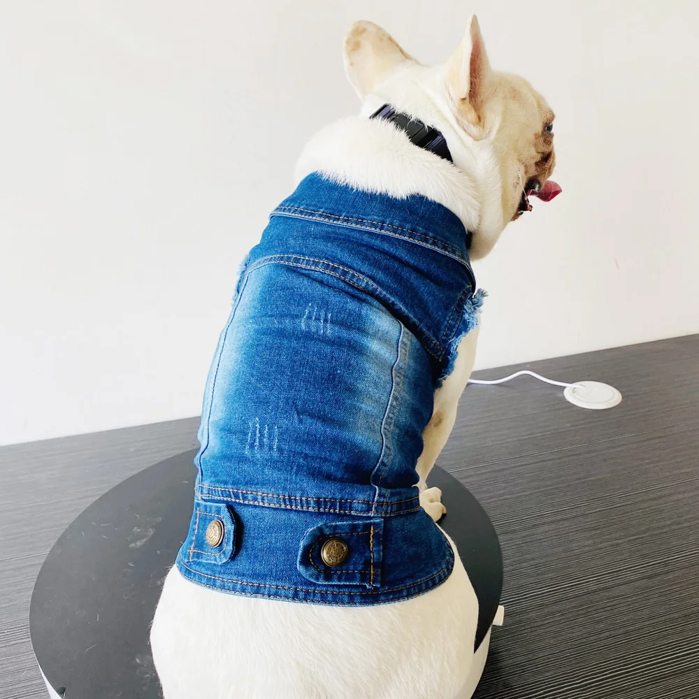 Micro-elasticity Denim Fabric Dog Vest Blank Jean Jacket for Chihuahua Poodle Puppy Clothes for Small Dogs Pet Apparel