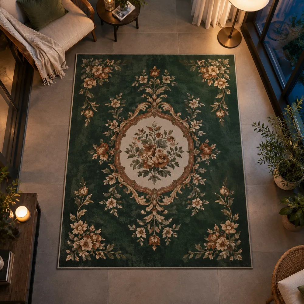 VIKAMA Floor Mat Dark Green Vintage Garden Plant Mix Foldable Reading Nook Walk In Closet Bathroom Hallway Room Decor