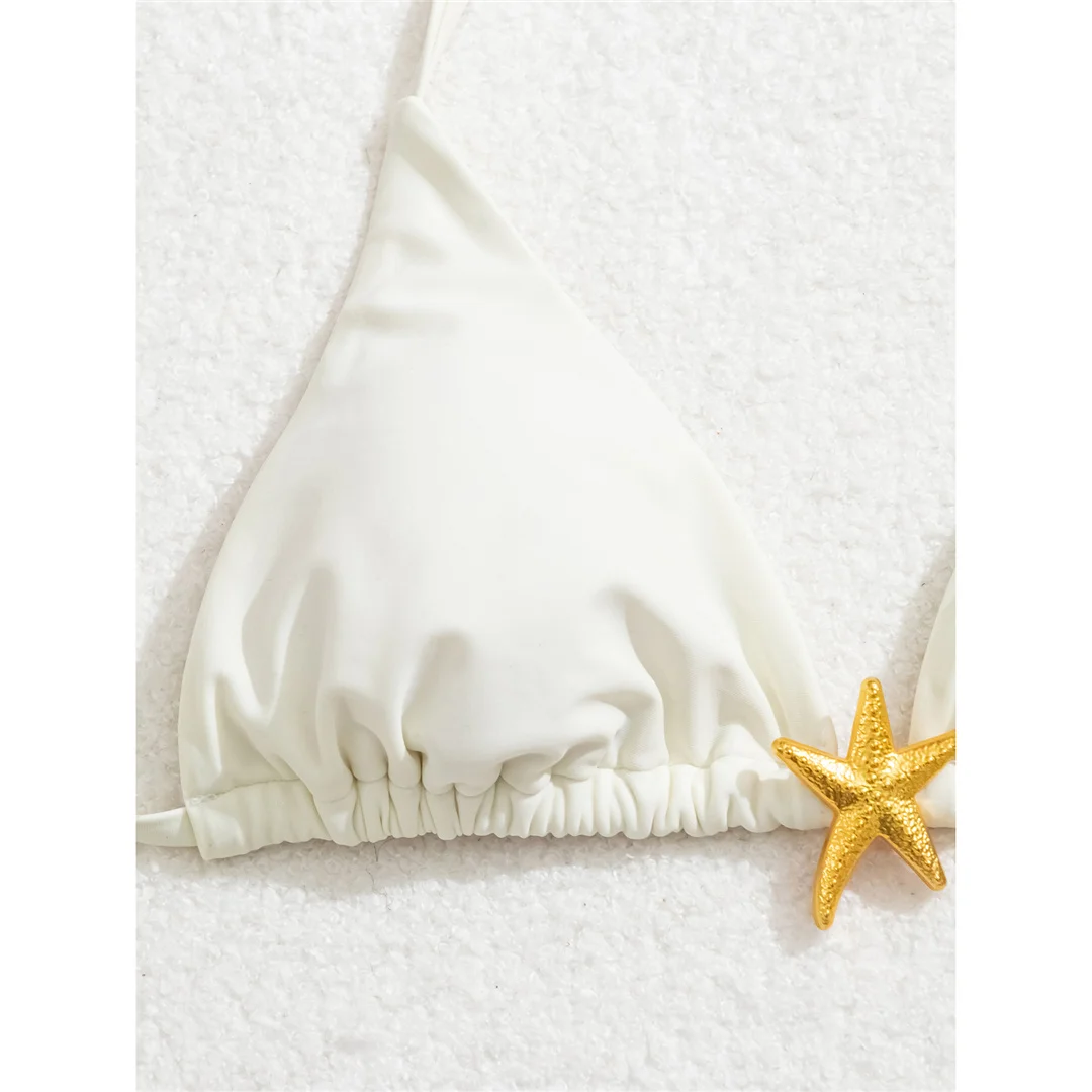 XS - L Metall-Stern-Halterneck-Bikini mit hohem Beinausschnitt, zweiteiliger Damen-Bikini, Badeanzug, Badebekleidung, Badeanzug, Schwimmbekleidung V6633 – Detail 16