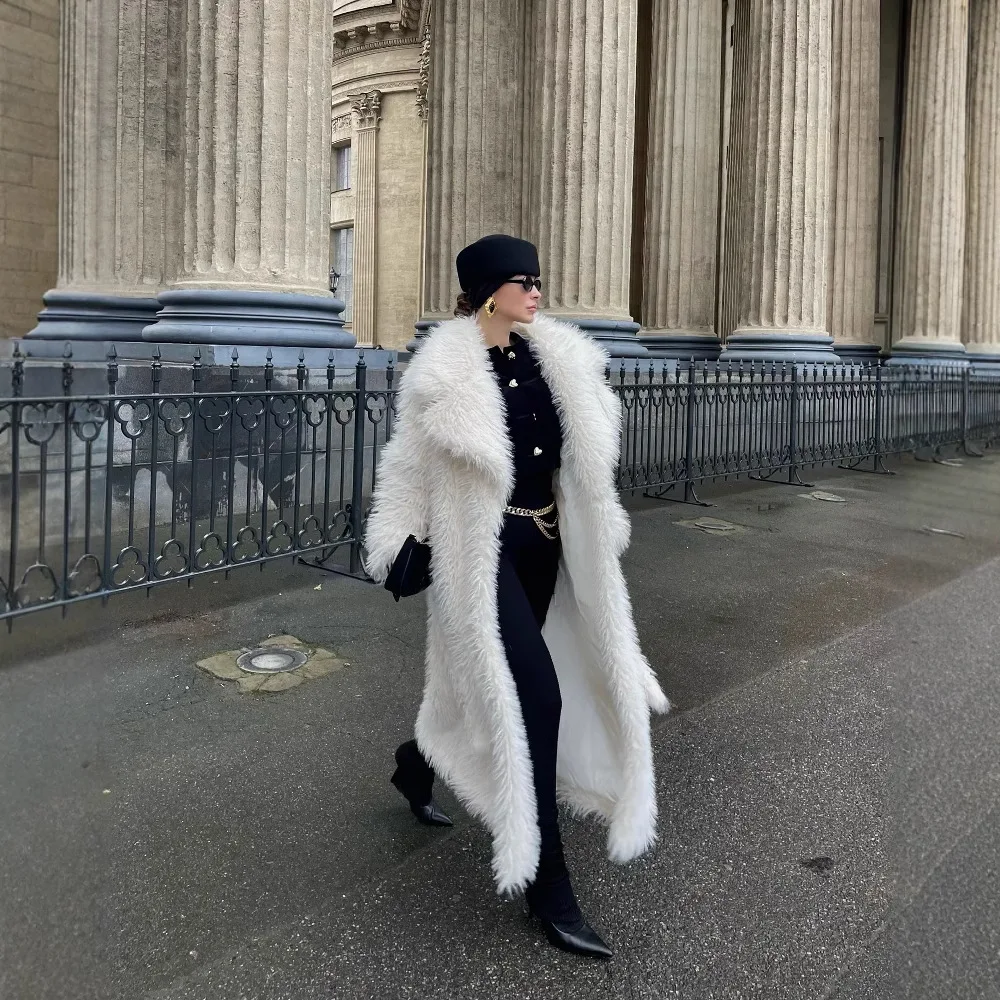 2025 New Long White Faux Fur Over Knee Thick Elegant Coat Furry Overcoat Women Multiple Colors Optional 3