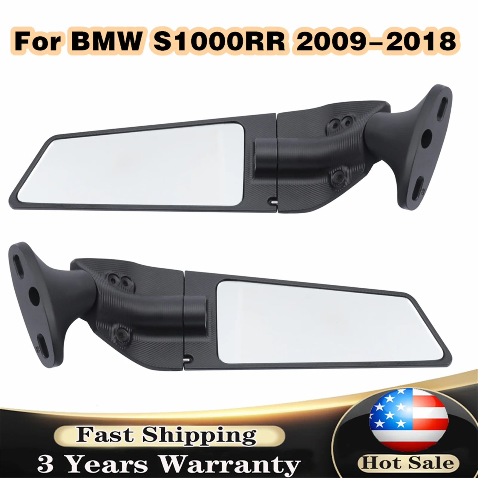 

Left & Right Upgrade Wind Swivel Wing Fin Rearview Side Mirrors For BMW S1000RR 2009-2018 1Pair Black Accessories USA