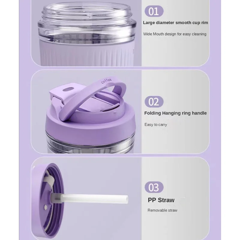 New Cute Water Bottles for Girls,cups with Lids and Straws Coffee Cup Glass Water Cup High Face Value Straw Cup Portable - Image 5