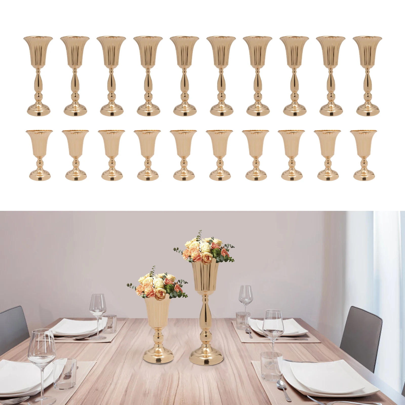 10x Golden Metal Trumpet Vase Wedding Party Centerpieces Flower Vase Rack