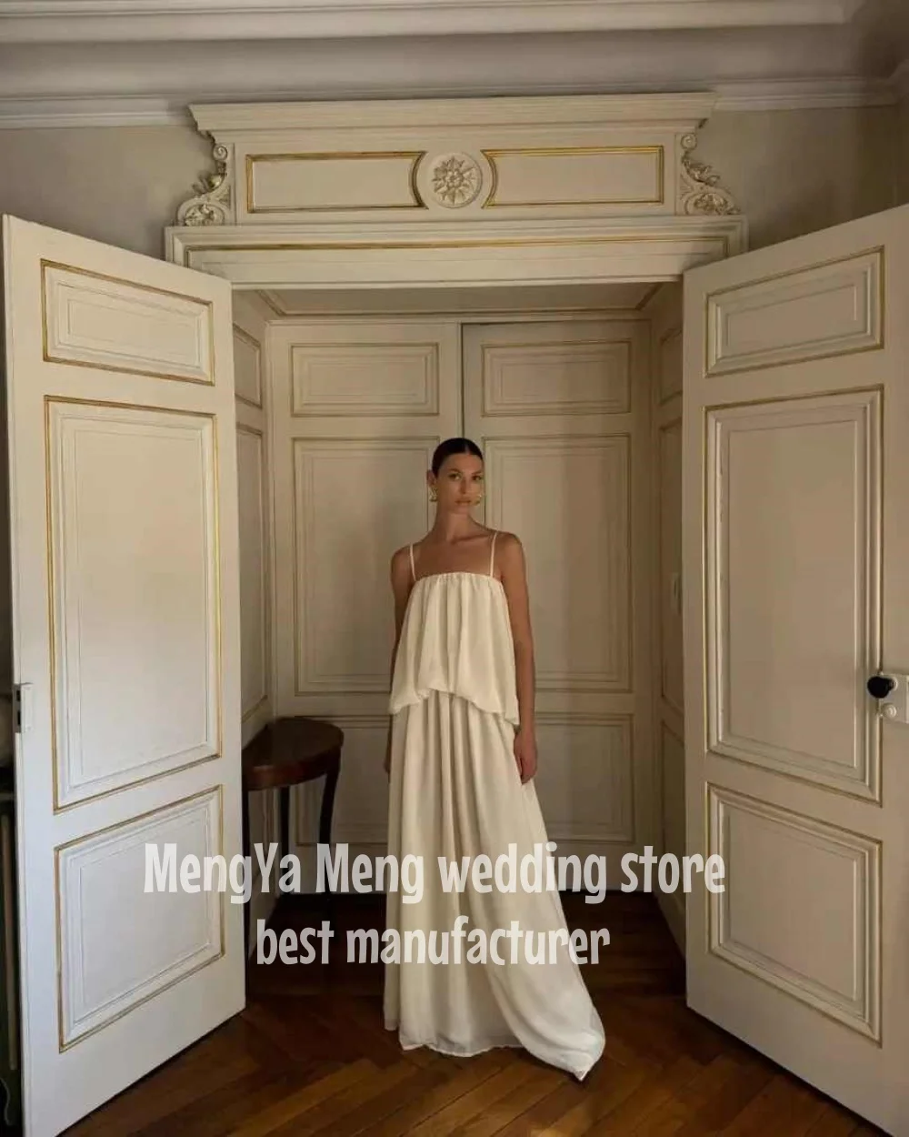 ZHUISHU Elegant Spaghetti Strap Wedding Dress Tiered Pleat Chiffon Simpe Bridal Gown Vestidos De Novia Customized Evening Gown