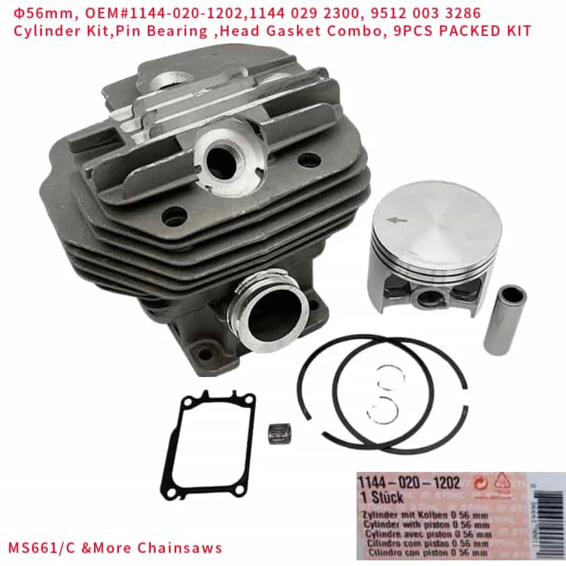 Imagem -06 - Kit de Pistão do Cilindro para Stihl Junta para Ms661 11440201202 Motosserra 1144-020-1200 Bearing 95120033286 11440292300 56 mm