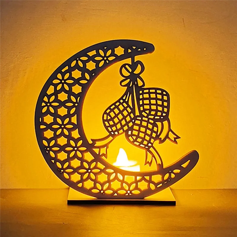 

Y50A-Wooden Crafts Ornament Lamp Middle East Festival Eid Decorative Lamp Moon LED Decorative Lamps, I Easy Install Easy To Use