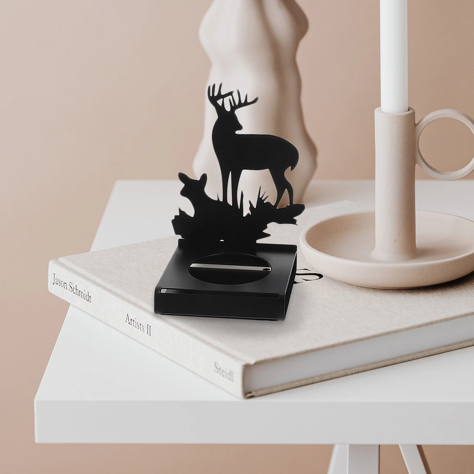 

4pcs Christmas Elk Holder Iron Tealight Stand Xmas Decorative Tabletop Centerpiece Metal Candlestick Holder Desktop Home