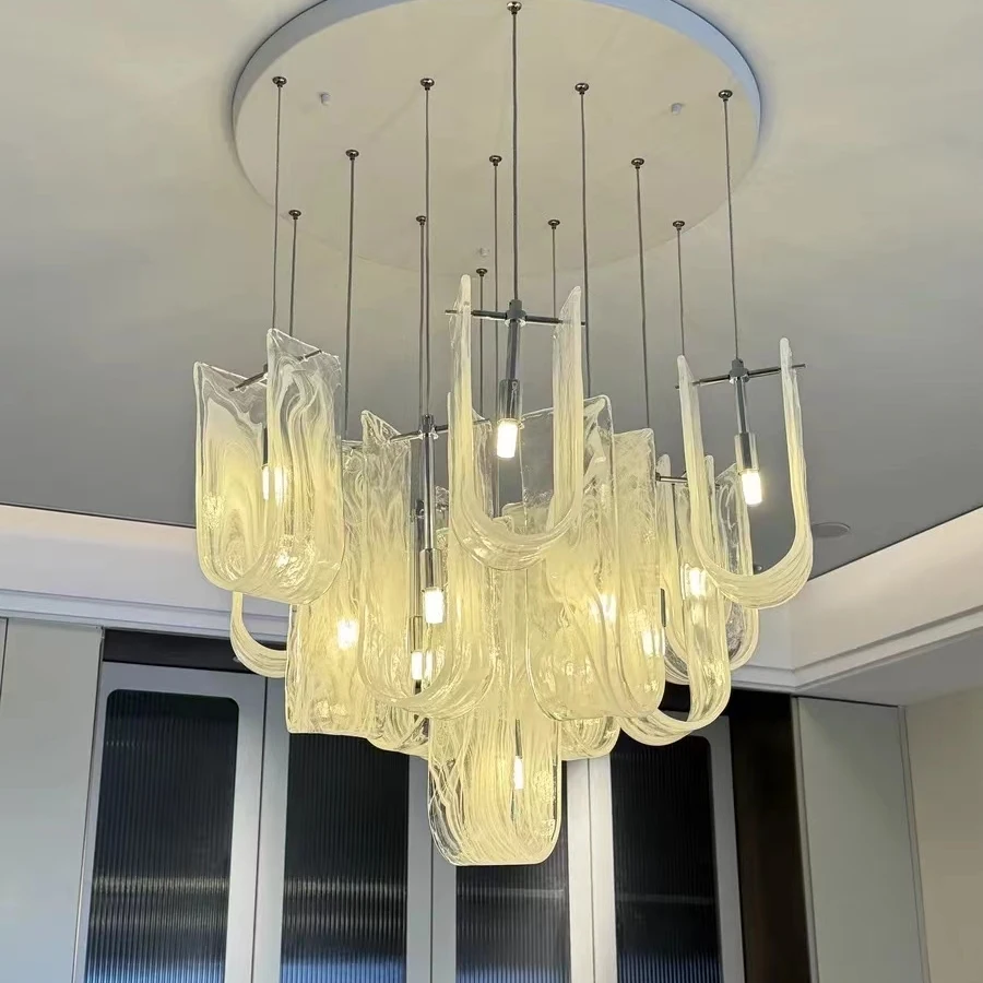 

Postmodern Glass Chandelier French Living Room Dining Room Staircase Light Luxury Pendent Lamp White G9 Indoor Lighting Fixtures