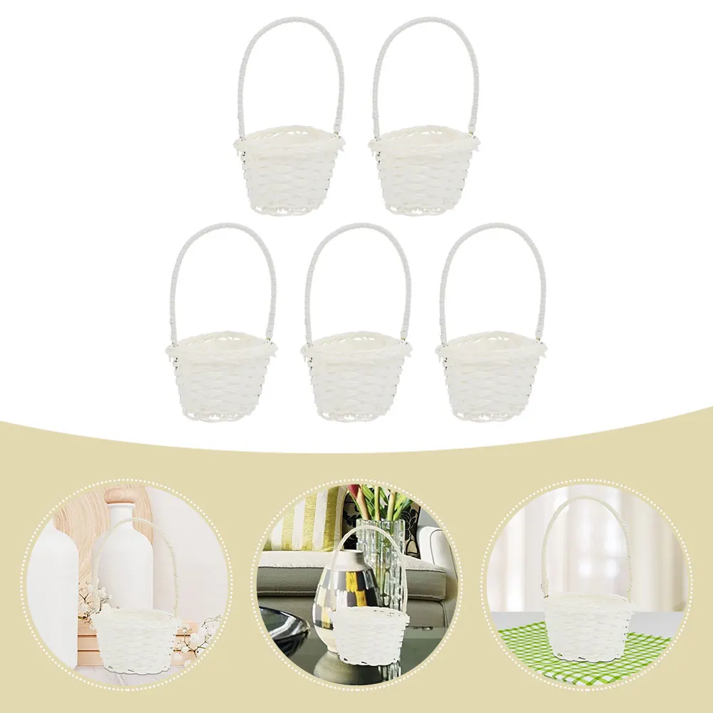 

5pcs Rattan Storage Baskets Woven Plastic Bamboo Light Compact Multi-Function Desktop Bathroom Organizer Fruit