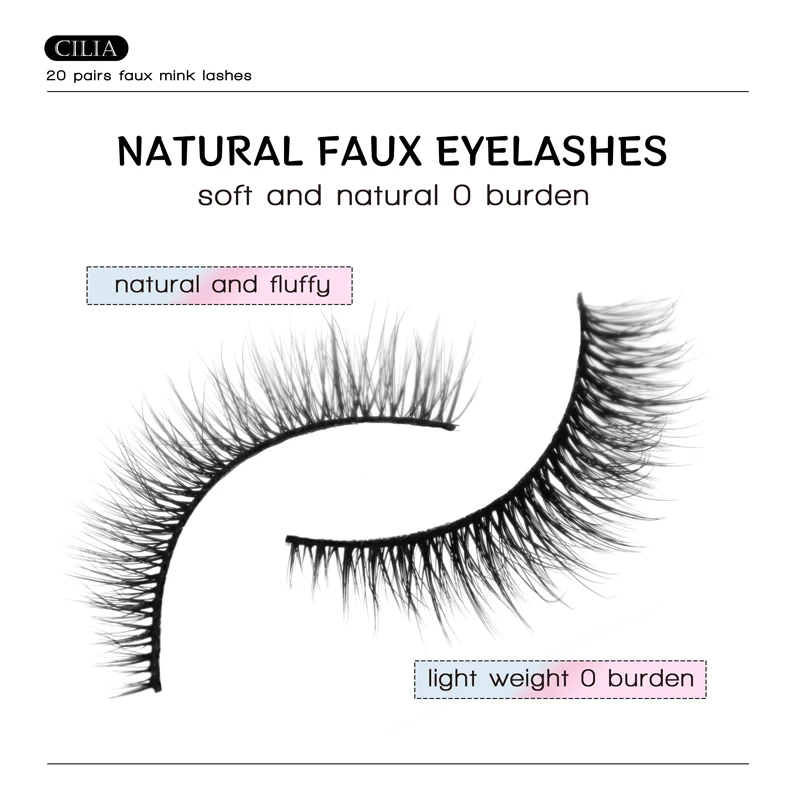 Lashes 20 Pairs 3D Faux Mink Eyelash Natural Look False Eyelashes Dramatic Volume Thick Lashes Extension Makeup For Women