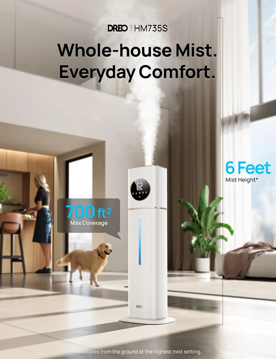 

HM735S 11L Smart Humidifier Large Room 700 ft², 100H Cool Mist Air Humidifiers for Bedroom, Top-Fill, Clean Tank Technology, 26d