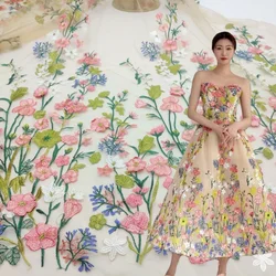 New Mesh Multi-color Embroidered Fabric Three-dimensional Exquisite Wedding Dress Performance Suit Fabric