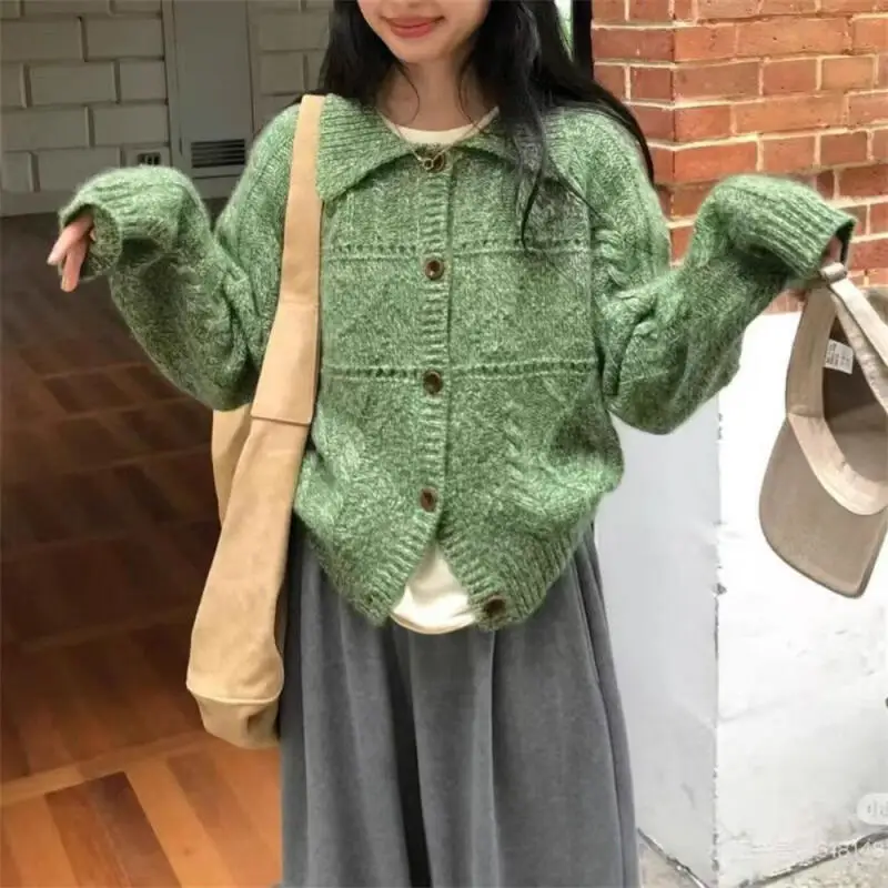 

Knitted Cardigan Sweater Knitwear Women's Age-Reducing Lapel Soft Loose Warm Long-Sleeved Pullover Warm Tops Coats Autumn Winter