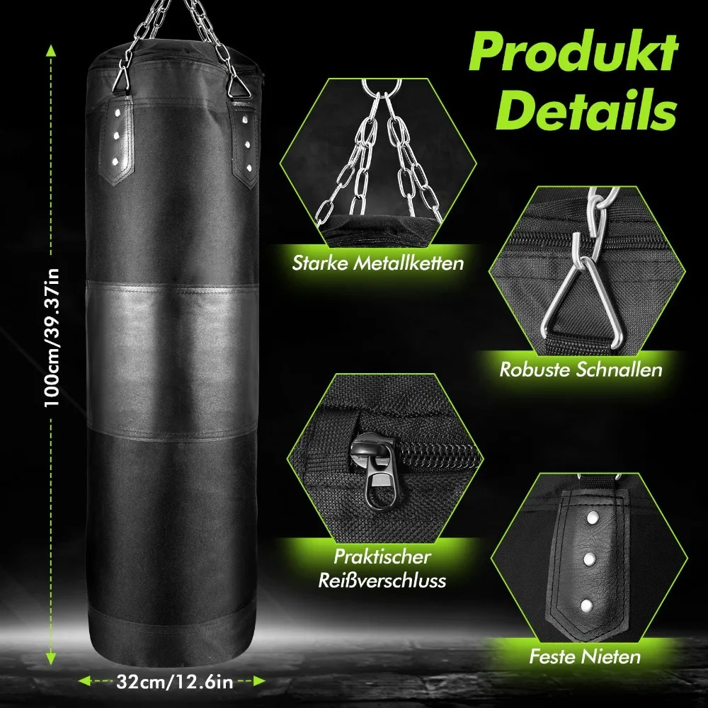 Picture 3: Punching Bag for Adults Leather Heavy Boxing Bag Set with Gloves Hand Wraps Hanging Bag for MMA Karate Kickboxing Muay Thai
