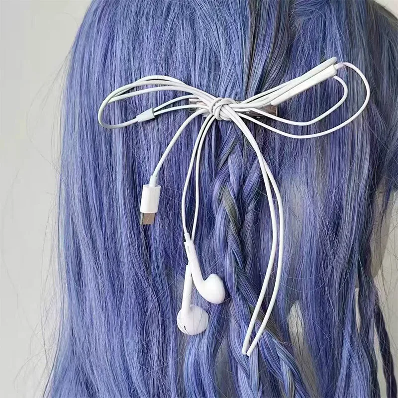 Headphone Wire Bow Hair Clip Korean Fashion Harajuku Cute Upcycled Aesthetic Hair Accessories Girls Hair Pin Hair Accessories