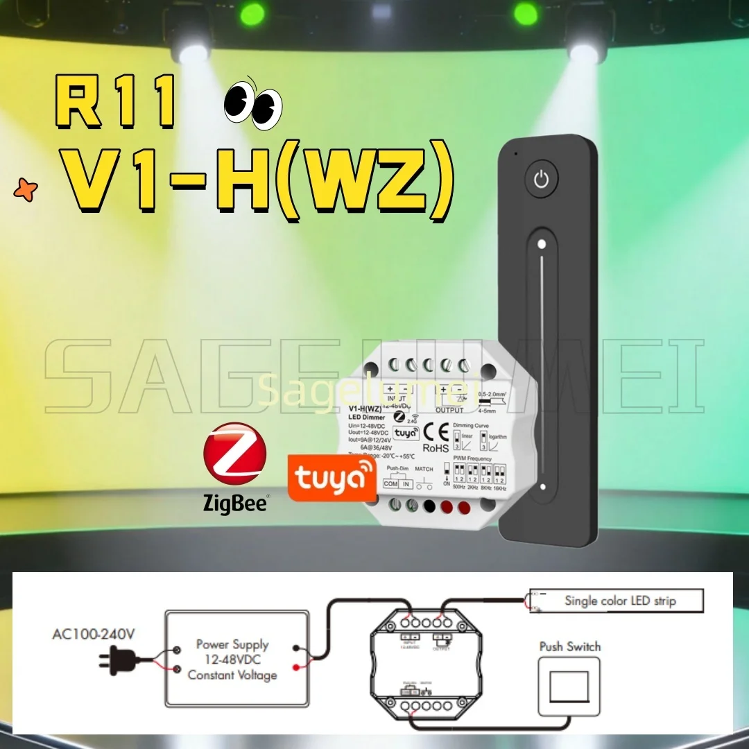 Светодиодный контроллер CV Tuya APP V1-H (WZ) ZigBee RF2.4G, светодиодный диммер, пульт дистанционного управления R11, 4096 уровня, плавное затемнение, голосовое управление для одного цвета Светодиодный контроллер CV Tuya APP V1-H (WZ) ZigBee RF2.4G, светодиодный диммер, пульт дистанционного управления R11, 4096 уровня, плавное затемнение, голосовое управление для одного цвета