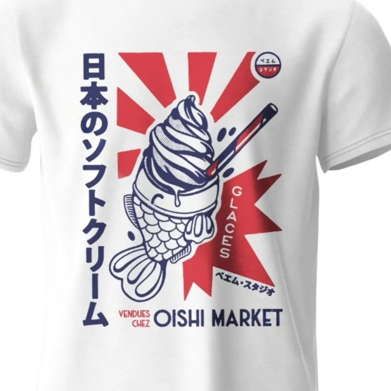 Camiseta 100% algodón con estampado de comida japonesa, camiseta de manga corta con cuello redondo suave y transpirabl