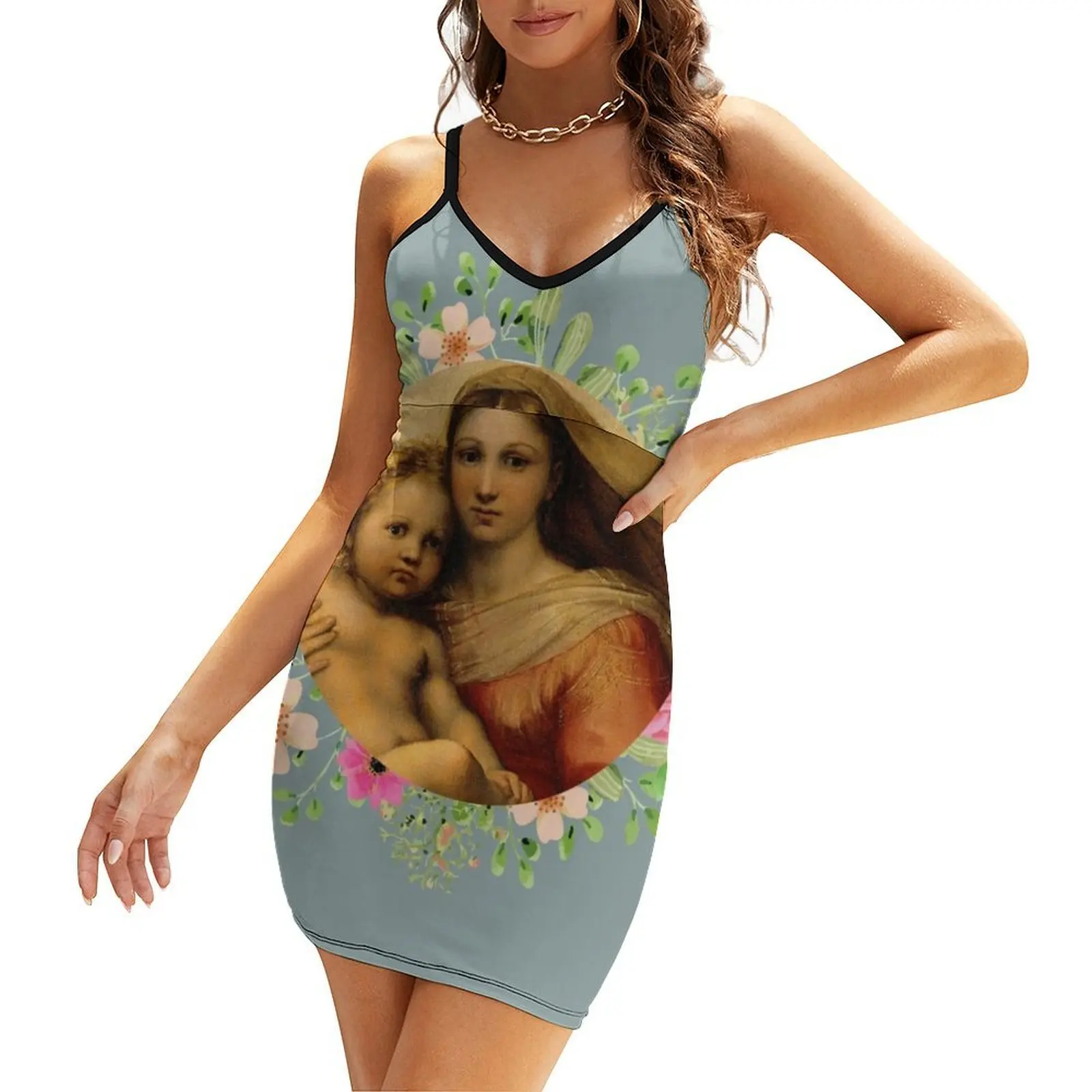 

Sistine Madonna I Catholic Stickers I Virgin Mary and Child I Our Lady Blessed Mother Sling Dress Women's summer dress