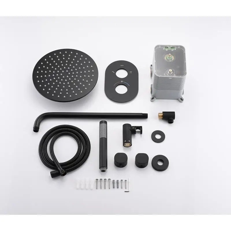 Mattschwarzes komplettes Regenduschsystem mit Rohventil und Handbrause