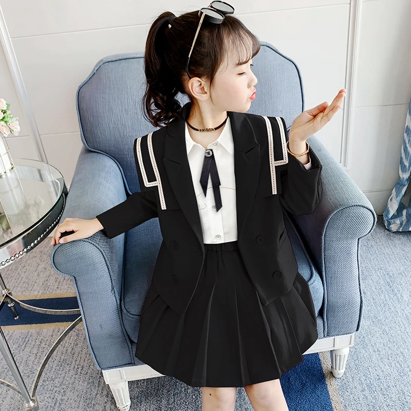 Herfst Faion-outfitset voor meisjes School orm Sle-plooirok T-stuk pak Trendy en Sli-kinderkleding