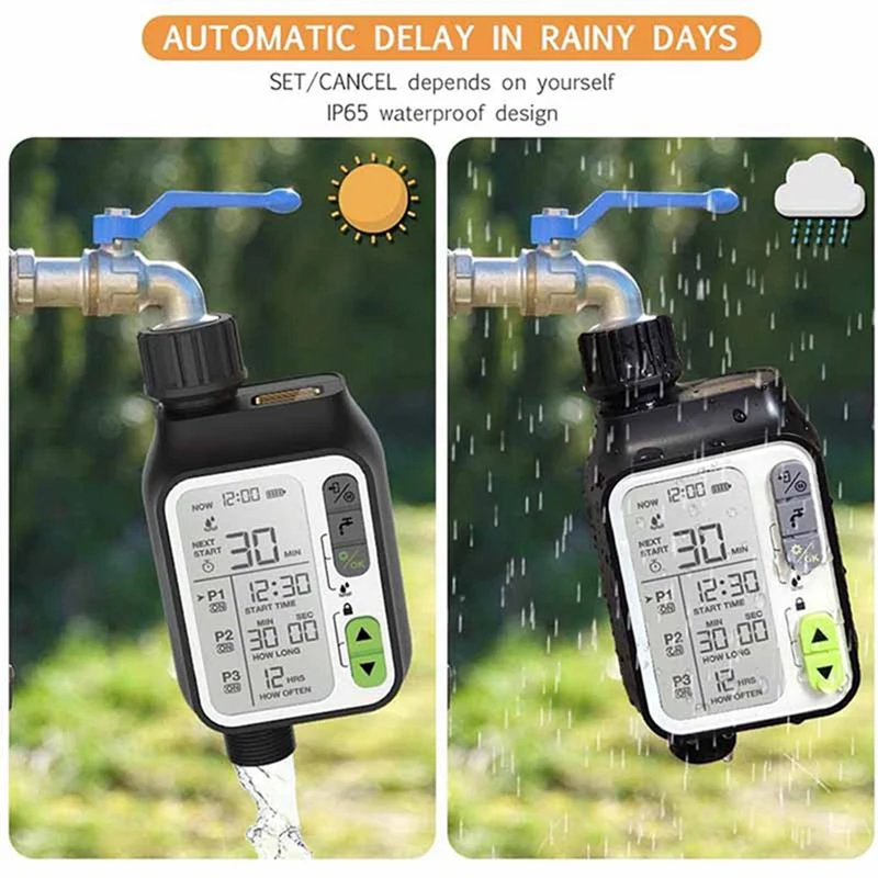 Automatic IRRIG System Garden Water Timer With Rain Sensor 3 Timing Programs Waterproof Irrigation Controller