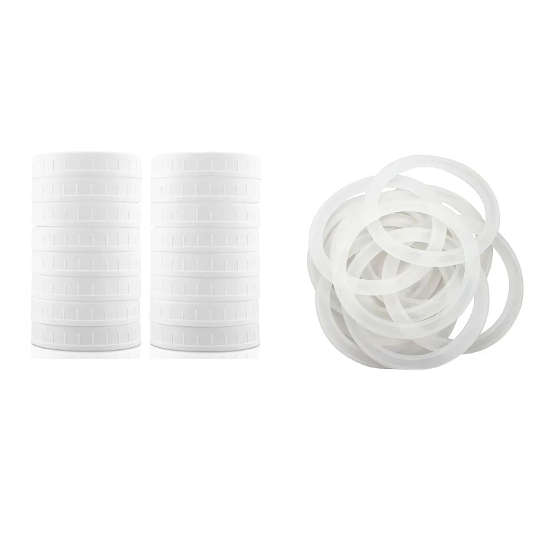 16PCS Wide Mouth and silice rings Mason Jar Lids Plastic Storage Caps for Canning Jars Leak-Proof Anti-Scratch Resistant 86mm