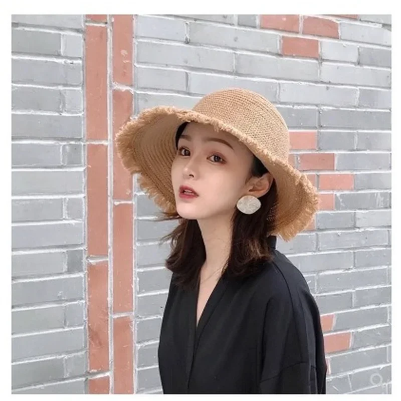

Woman Summer Folding Outdoor Sunshade Furry Edge Hollowed Beach Fashion Elegante Cap Straw Hat