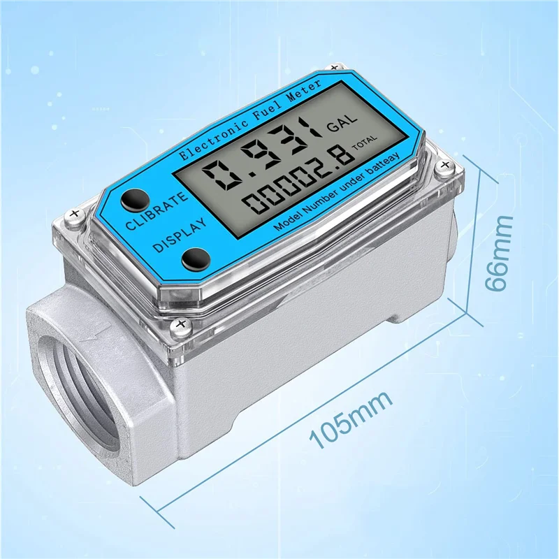 Digital Turbine Water Flow Meter Digital LCD Display with NPT Counter and FNPT Thread Gas Oil Fuel Flowmeter (1 Inch)