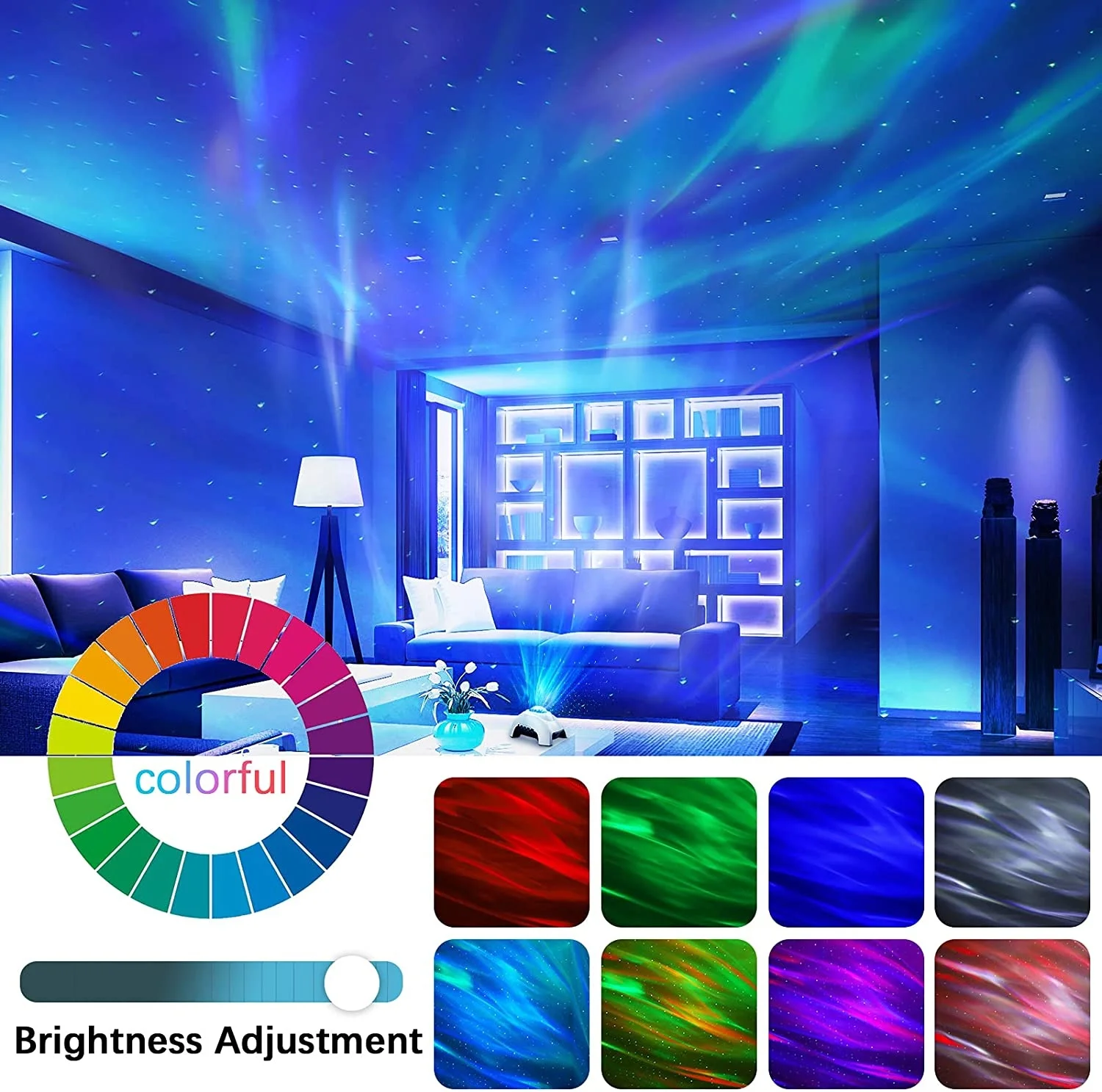 Aurora Projector, Night Lights ,LED Star Projector for Bedroom, Nebula Lamp, Remote Control, White Noises, Bluetooth Speaker