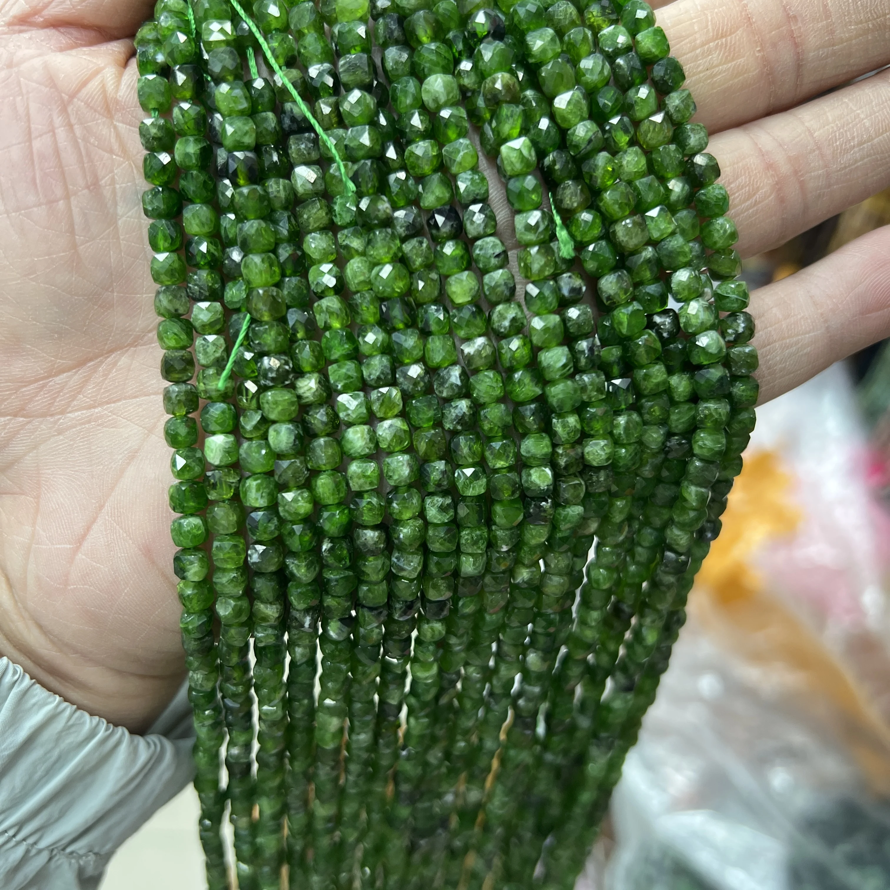 

Natural Green Diopside Beads Loose 4mm Faceted Healing Gemstone for Jewelry Making Braclet Necklace 15in