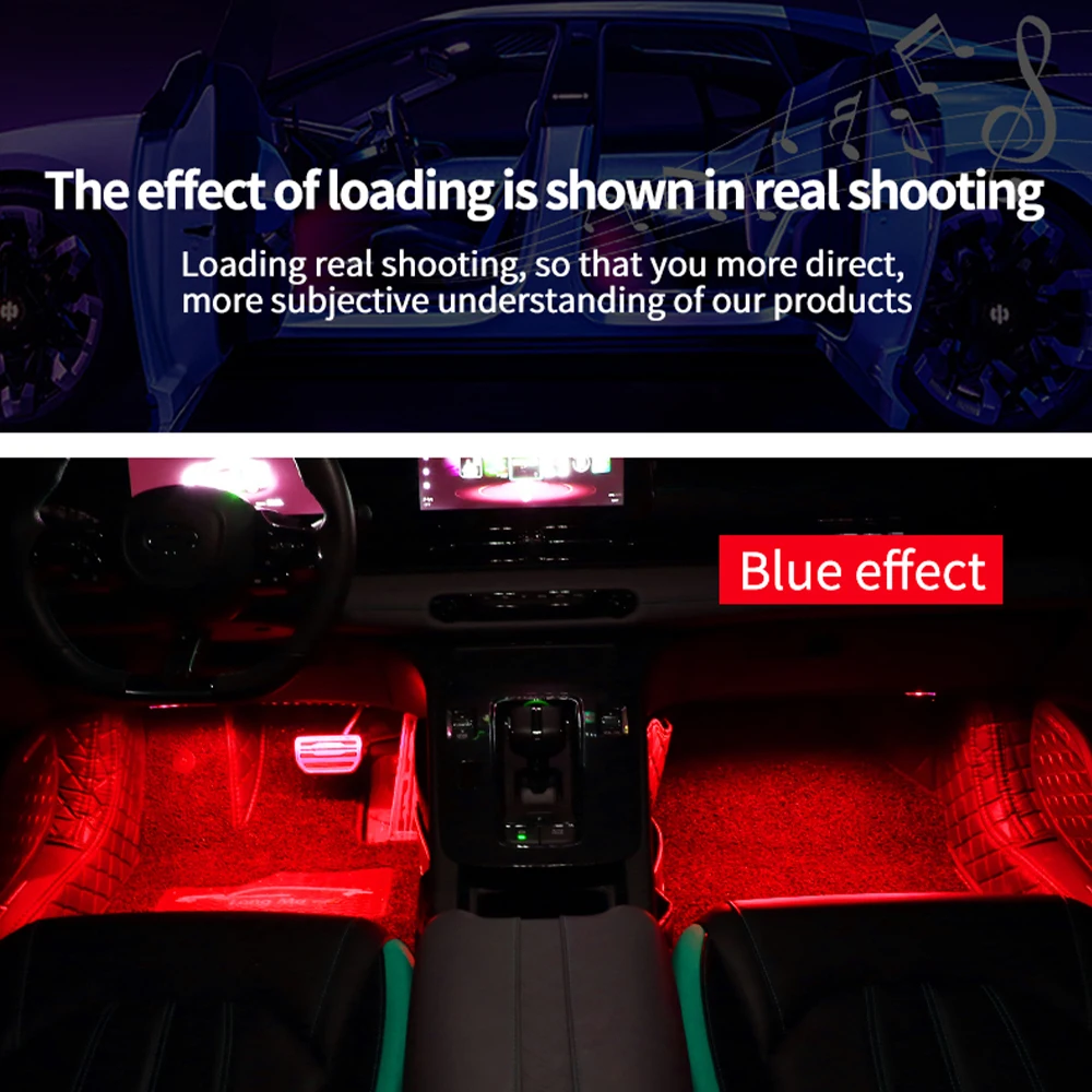 Auto-LED-Fußraumbeleuchtung 4 Stück RGB Innenraum-Atmosphärenlampe APP-Musiksteuerung USB-Zigarettenanzünder Auto-Fußraum-Neon-Ambiente-Dekor Hintergrundbeleuchtung – Detail 15
