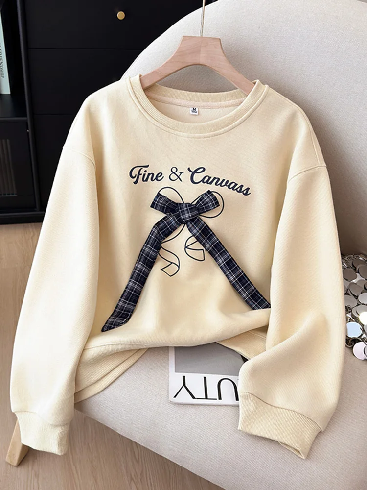 스위트 노트 라운드 네 스웨트셔츠 여성용 루즈 슬리밍 레터 프린트 캐주얼 여성 상의 2026년 가을 신상