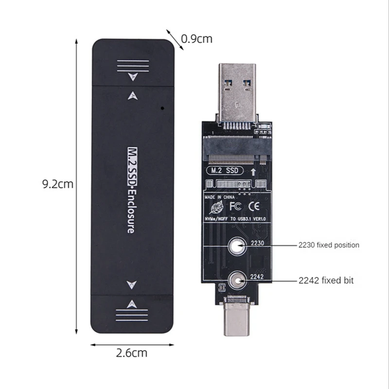 M.2 SSD-Enclosure USB 3.1 Type C Hard Disk Enclosure External Hard Drive Enclosure Case For 2230 2242 For Windows /Linux