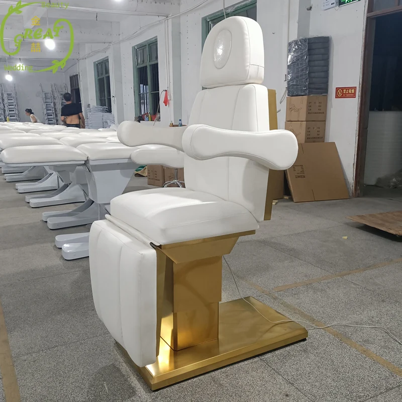 Factory Hydraulic Facial Bed/Stainless Luxury Gold Spa Table Tattoo Salon Chair Electric Massage Tables Beds