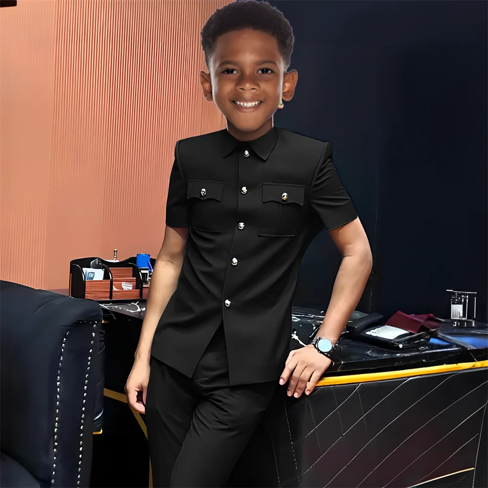 Stand Collar Oil Green Boy Suits Slim Fit 2 Pieces Blazer+Pants Formal Kids Wedding Tuxedos Costume Boy Mariage