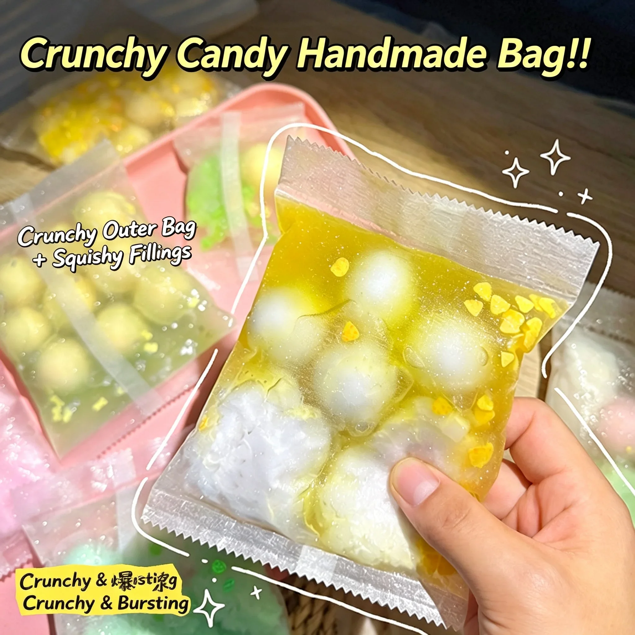 Popping Beads Sequins Bagged Crunch ASMR Fidget Toy Crispy Candy Handmade Bag Squeeze Toy Stress Relief Desktop Gift