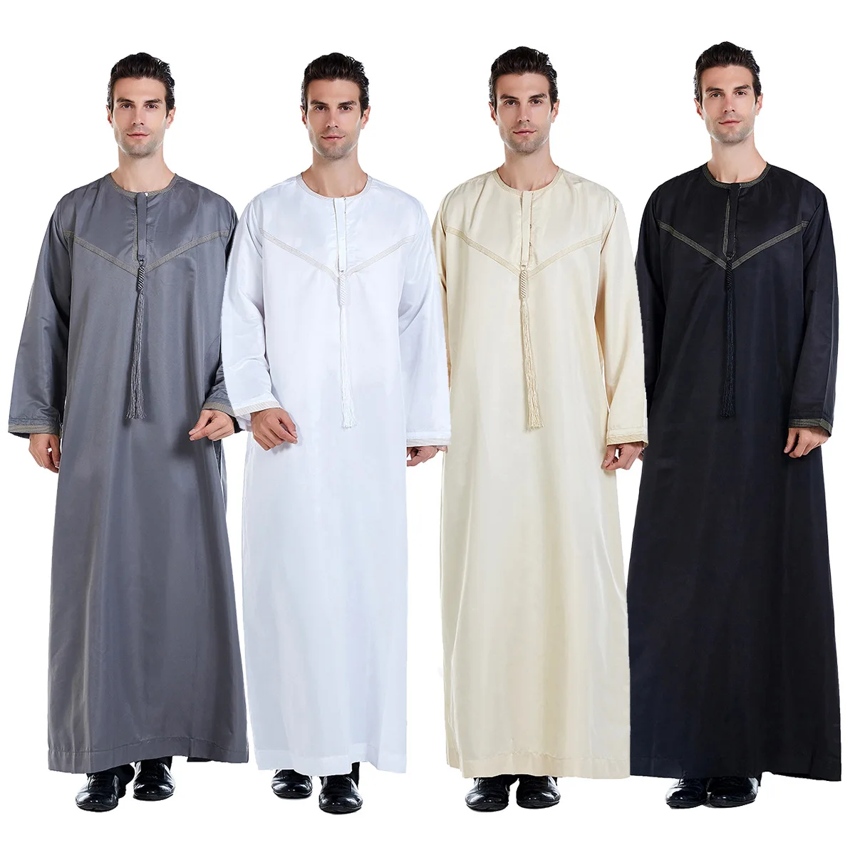 

Muslim Men Jubba Thobe Solid Color Button Kimono Middle Robe Saudi Musulman Shirt Stand Collar Islamic Arabic Kaftan Men Abaya