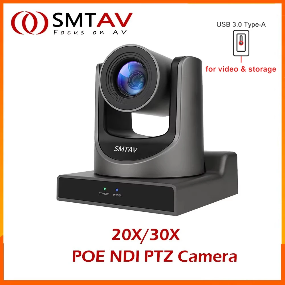 SMTAV NDI SMTAV AI Tracking NDI|HX PTZ Camera 20x 30x Video Conference Camera with POE HDMI SDI USB Output PTZ Church Broadcasting