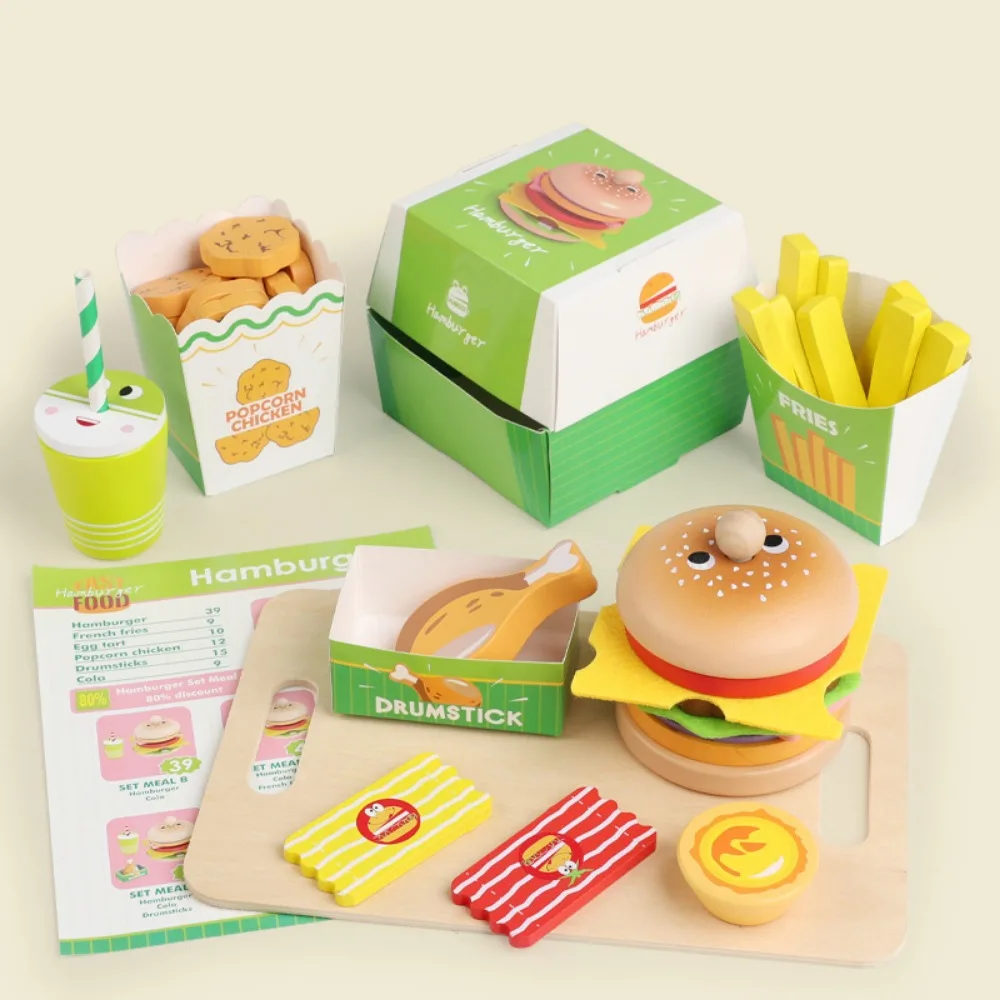 Maison de jeu en bois, jouets pour hamburgers, Sandwich à Hamburger, artisanat exquis, jeu de simulation, jouets alimentaires de cuisine, caractéristiques interactives