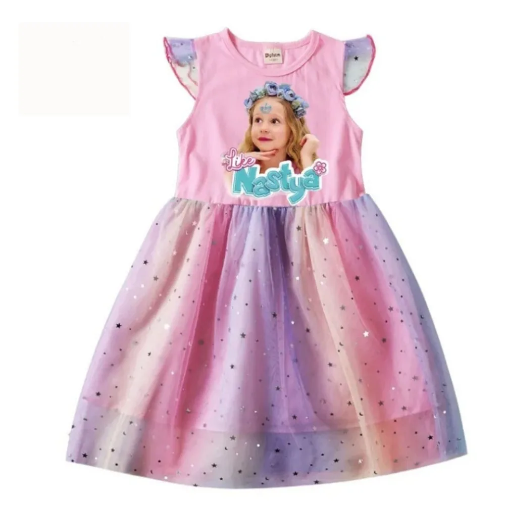 Kawaii russo come Nastya vestiti bambini manica corta vestito Casual neonate pizzo vestito e ghirlanda bambini festa di nozze abiti