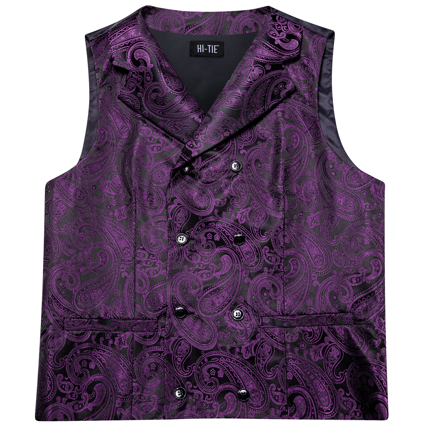 Hi-Tie Dark Purple Men Vest Elegant Silk Paisley Jacquard Waistcoat Jacket NeckTie Hanky Cufflinks for Men Business Party Hi-Tie