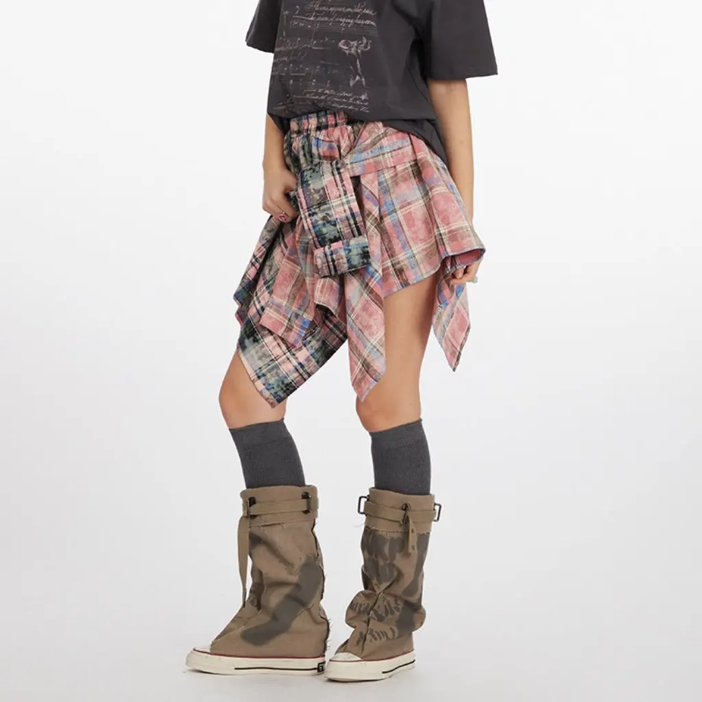 

HeyHenry Women's Colorful Plaid Skirt Irregular Niche Design Loose Fit Spice Girl Style American